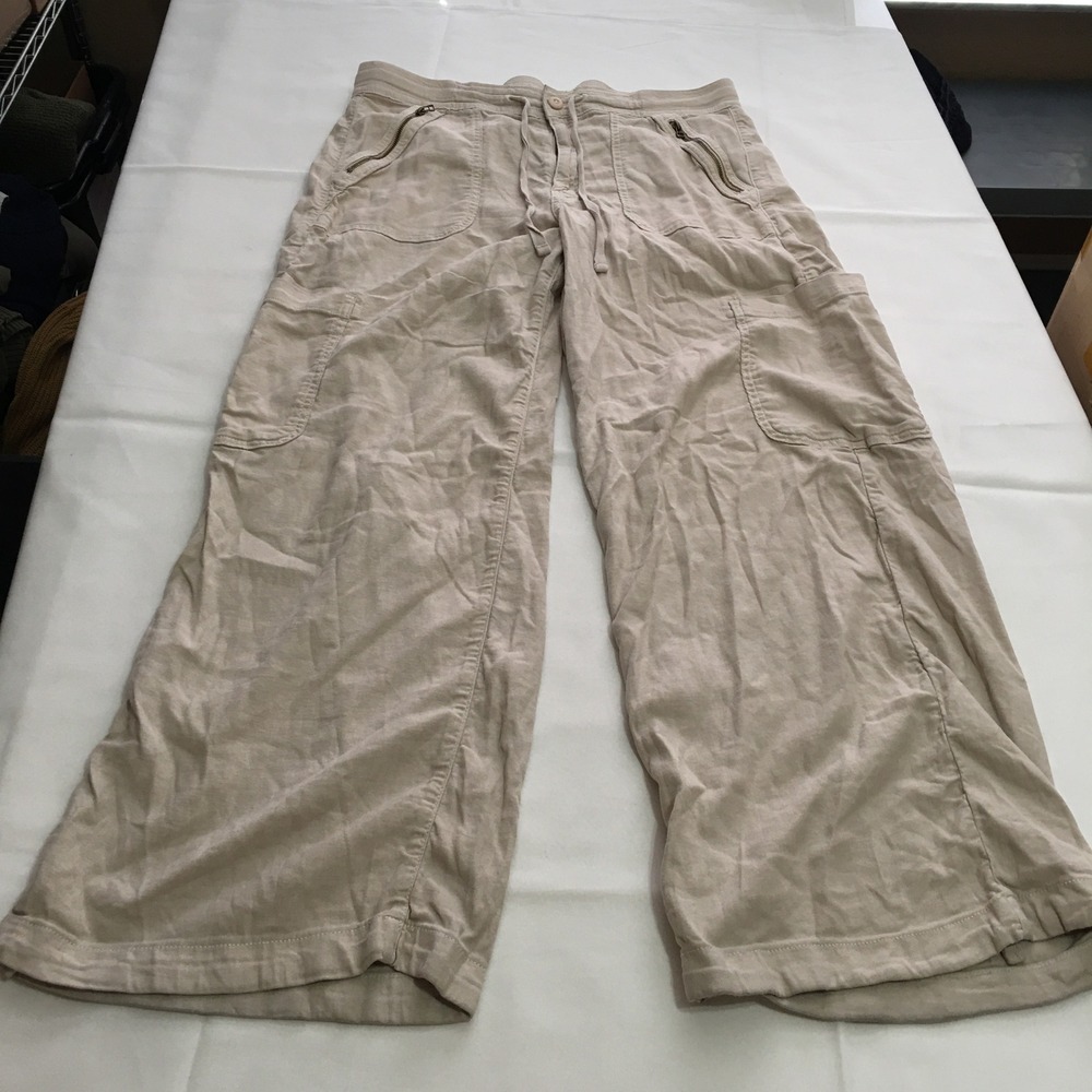 American Eagle Dreamy Drape Baggy Wide Leg Pants Womens 14 Cargo Linen Blend